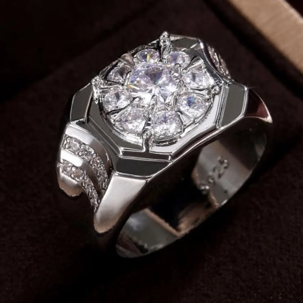 Men's Engagement Class act Ring 2.89ct Round Diamond 925S stamped hallmarked